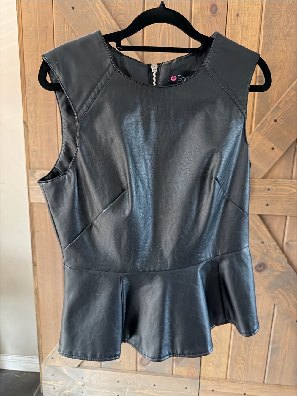 Body Central Black Faux Leather Peplum Tunic